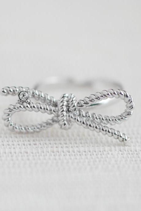 Silver Twisted Bow Ring, Infinity Ring, Twisted Rope Ring, Forget Me Knot Ring,adjustable Size Ring