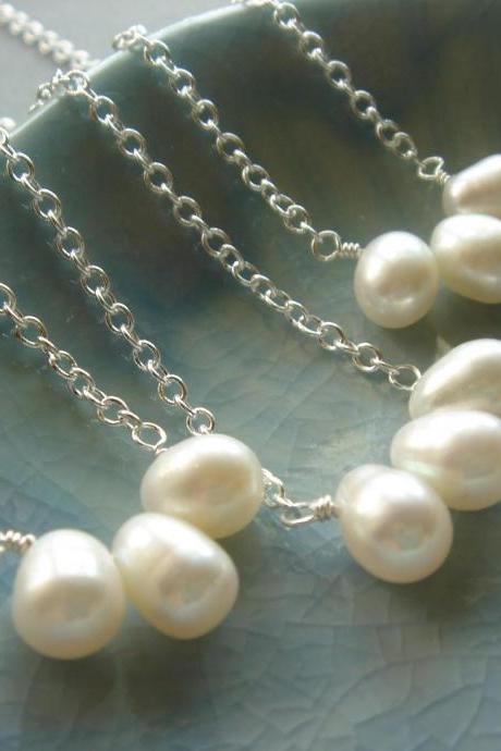 Set of 3 Freshwater Pearl Sterling Silver Bridesmaid Necklace
