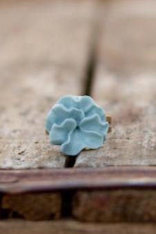 Blue Lotus Flower Antique Brass Ring Vintage Style - Sky