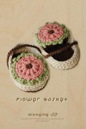 Flower Basket Booties Crochet PATTERN, SYMBOL DIAGRAM (pdf) by kittying
