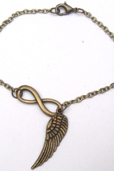 Antiqued Brass Infinity Wing Bracelet