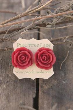 Large Red Rose Stud Earrings perfect for Bridesmaid Gifts, Bridal Jewelry
