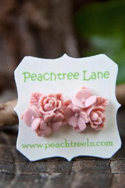 Pale Pink Flower Stud Earrings Vintage Style with Nickel Free Posts - Blush