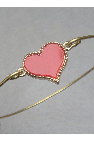 Lovely Red Heart Bangle Bracelet