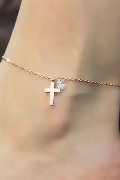Cross Anklet With Rhinestone