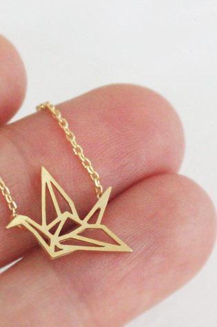 Origami Bird necklace in gold