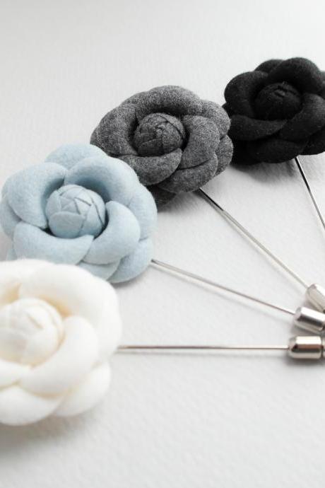 Wool Camellia flower Boutonniere lapel pin