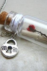 Message in a Bottle, Bottle Necklace, Personalized Necklace, Secret Message, Love Letter, Real Australian Flower in a Bottle