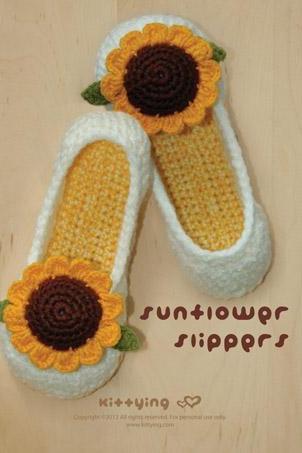 Sunflower Women's House Slipper Crochet Pattern - Women's sizes 5 - 10 - Chart & Written Pattern by kittying