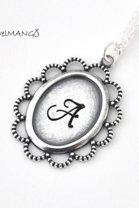 antique lace edge necklace, keepsake, hand stamped Jewelry, Personalized gift, wedding, lovers, antique silver jewelry, lace trim