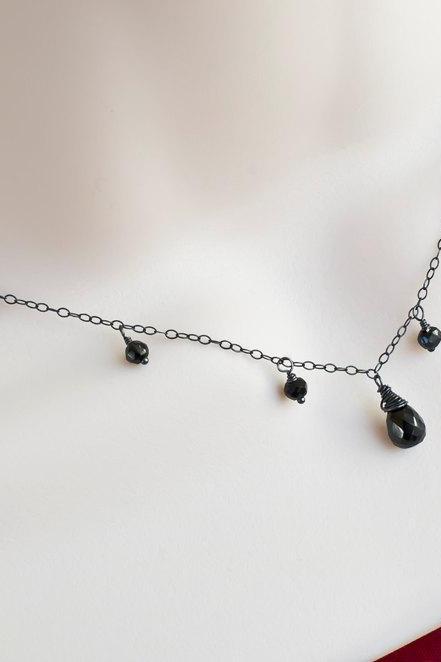 Black Spinel Necklace, Oxidized Sterling Silver Necklace, Wire Wrapped Oxidized Sterling Silver and Black Spinel Neklace
