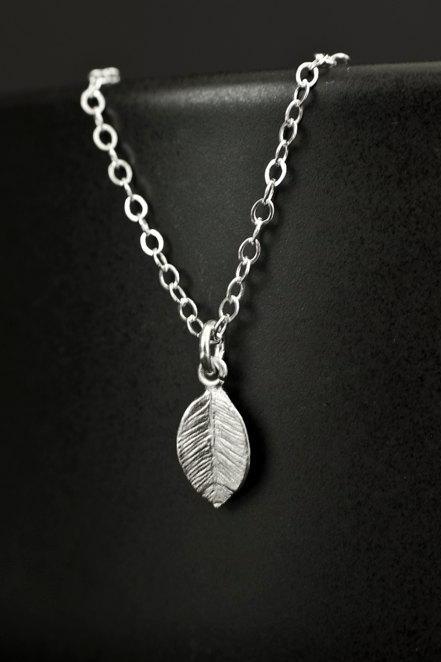 Tiny Leaf Silver Necklace, Silver Plated Leaf on Sterling Silver Chain