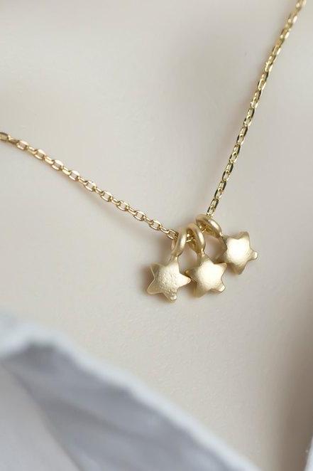 Tiny Star Necklace - Triple Star Necklace - Stars, Tree Tiny Gold Plated Stars Necklace, Modern, Minimalist Jewelry