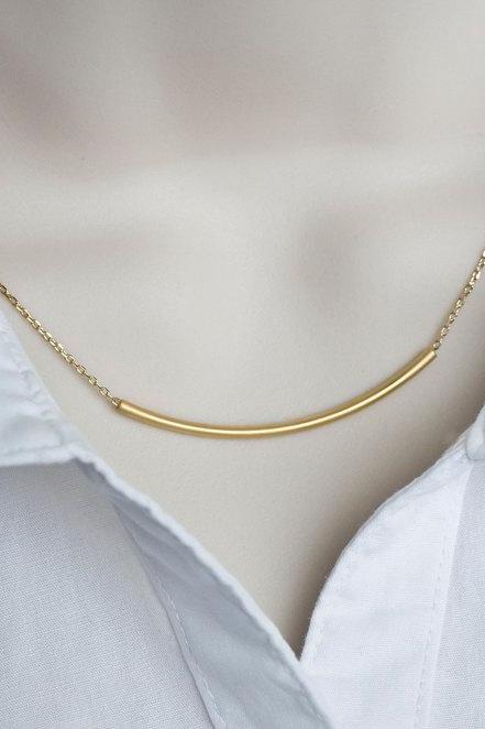 Gold Tube Necklace - Gold Plated Matte Tube Necklace, Everyday Wear, Casual, Simply and Modernist Necklace