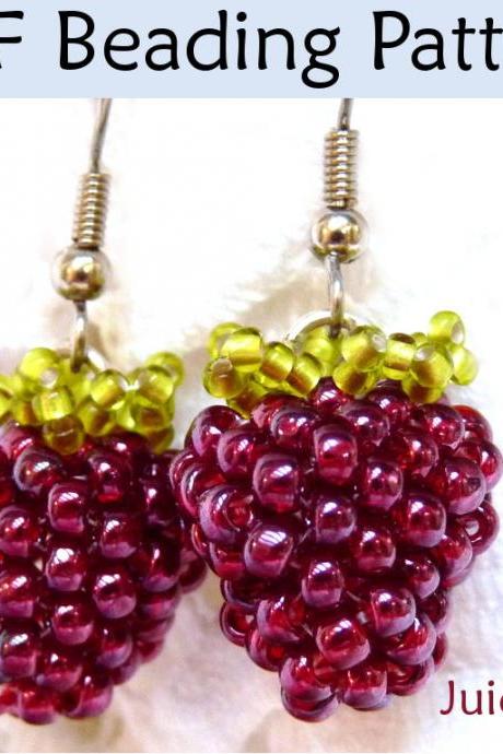 Beading Pattern Tutorial Earrings - Beaded Blackberry Raspberry Jewelry - Juicy Berries #1408