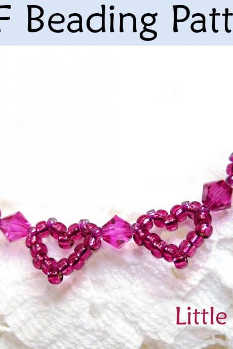 Beading Tutorial Pattern Bracelet - Beaded Heart Jewelry - Simple Bead Patterns - Little Hearts #1159