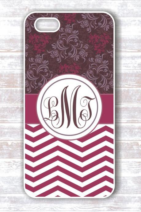 Monogrammed Iphone 4/4S Case - Violet Striped Floral patterns - Personalized Hard Cases for iphones