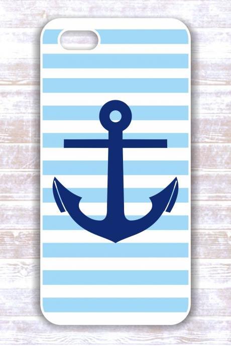 Anchor iPhone 4 /4S Case - Nautical Blue Stripes Navy Anshor - Protective iPhone Hard Dases