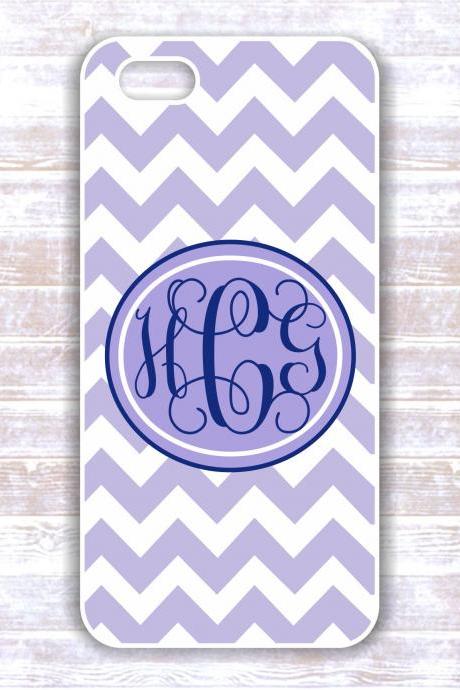 Monogrammed Iphone 5 case - Pink and Navy Chevron - Personalized Hard Cases for iphones