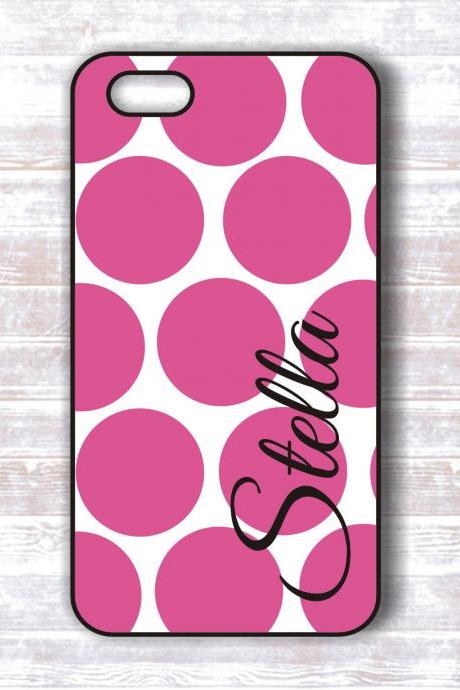 Iphone 4/ 4s case - unique hot pink polka dot personalized hard cover - iphone hard covers