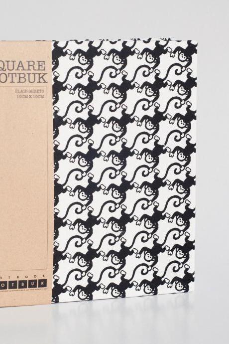 Square Sketch Doodle Notebook - Monkey Fabric Wrapped