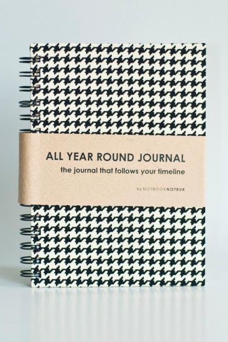 All Year Round Timeless Journal (self Filled Dates, Months &amp;amp; Years, Fabric Wrapped) - Houndstooth