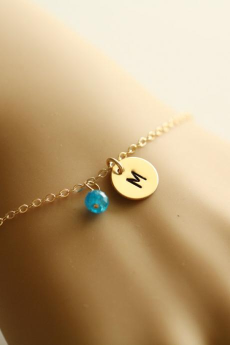 Monogram Initial Bracelet,custom Birthstone,14k Gold,personalized,bridesmaid Bracelet,wedding Jewelry,everyday Jewelry