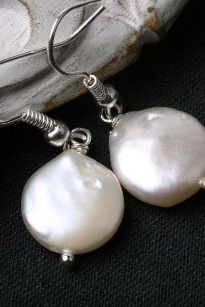 Classic High Quality Freshwater Coin Pearl Duo Sterling Silver Earrings