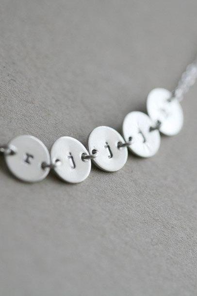 Five initial letter charm,Tiny Initial Charm Sterling silver Necklace, simple daily jewelry, Birthday, Bridesmaid Necklaces