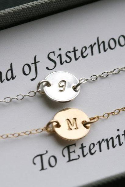 Sisterhood necklace,Thank you card with necklace,Silver & Gold,bridesmaids jewelry,initial necklace for bridesmaidsaid,Message card