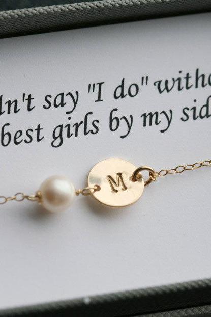 Bridesmaid Gifts,bridesmaid Card,thank You Card With Necklace,14k Gold,initial Necklace For Bridesmaid,message Card,be My Bridesmaid
