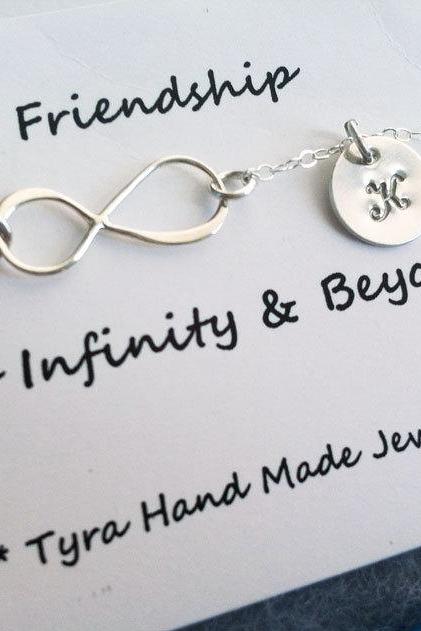 Infinity necklace with initial charm,Sideways,Initial necklace,Friendship,Personalized initial,Everyday,horizontal cross,