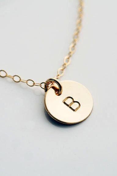 Custom Initial GOLD Filled Necklace, Tiny Initial Letter charm, Everyday daily Jewelry, Birthday, Bridesmaids Jewelry
