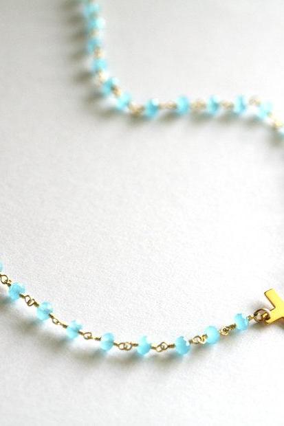 Long layered Chalcedony and Cross necklace,Long necklace,Sideways cross necklace,Gold,Mother Jewelry,Chalcedony