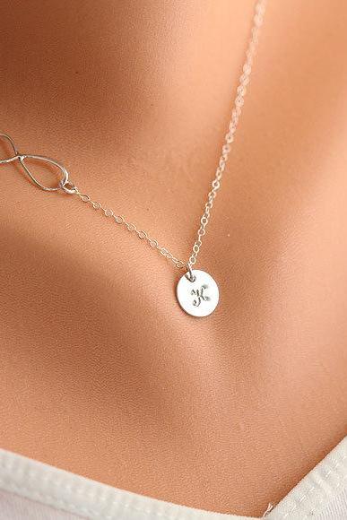 Infinity Necklace With Initial Charm,sideways,initial Necklace,friendship,personalized Initial,everyday
