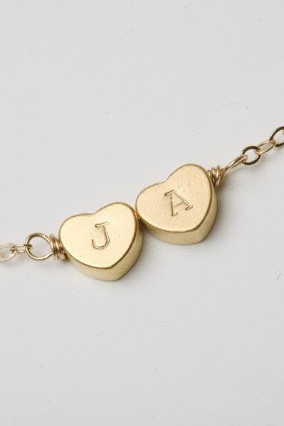 Reversible Heart initial Bracelet,gold bracelet,Monogram adjustable,Bridesmaid gifts,Birthday,Friendship,Mother Jewelry