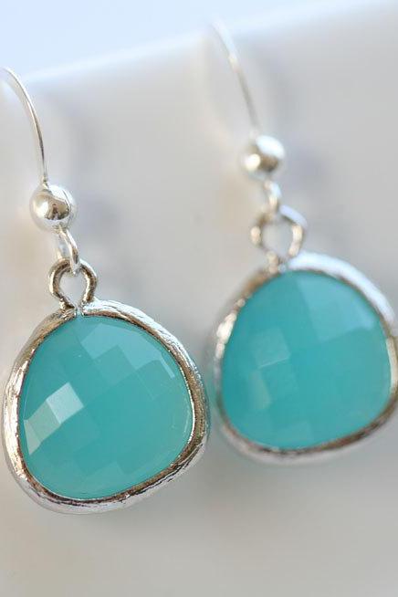 Aqua Blue Sterling Silver Earrings,Stone in bezel,Simple everday daily Jewelry,Bridesmaid gifts,Birthday,Best friends,Anniversary