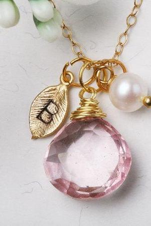 Bridesmaid Gifts,Custom birthstone and initial,Leaf initial,Leaf necklace,Bridesmaid necklace,Gold leaf