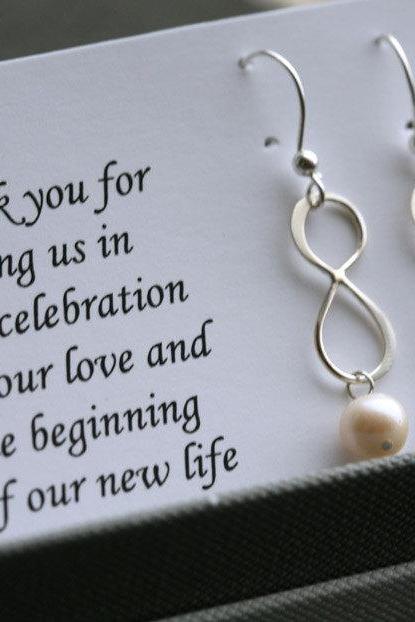 Sterling Silver infinity earrings,Personalized,Custom birthstone,Bridesmaid card with earrings,Thank you card,Wedding Bridal Jewelry
