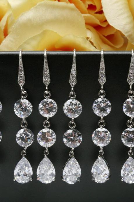 Set of 6,Bridal Earrings Cubic Zirconia Ear Wires,Cubic Zirconia teardrop,bridesmaid earrings,dangle earrings,wedding jewelry