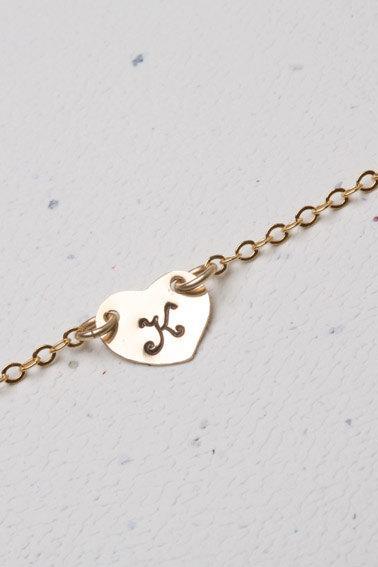 Gold Heart initial 14k gold Necklace,Small initial charm,Simple Daily Jewelry,Bridesmaid Gifts,Wedding Jewelry,Heart connector