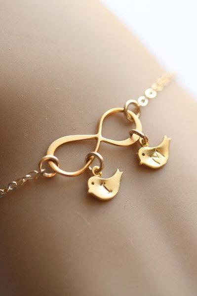 Gold Infinity Bird Bracelet, Two Initials Letter Bracelet, Personalized Infinity Jewelry, Monogram Bracelet, Couple Monogram Jewelry