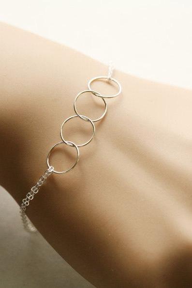 Four circles bracelet,Circle bracelet,Karma bracelet,wire wrapped pearl,friendship gift,sisterhood,Bridesmaid gifts