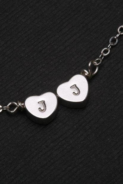 Reversible Heart initial Bracelet,Silver bracelet,Monogram adjustable,Bridesmaid gifts,Birthday,Friendship,Mother Jewelry