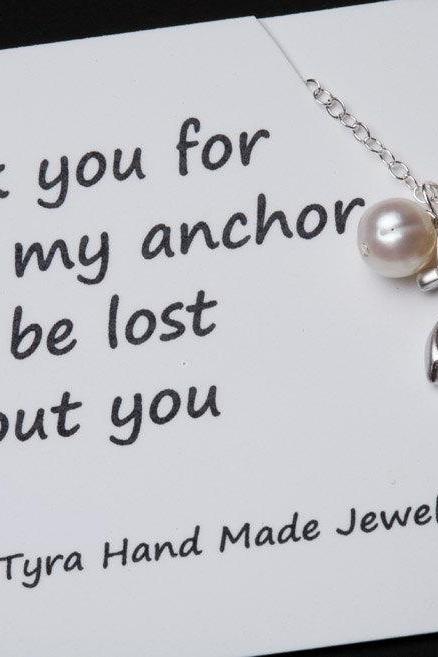 Heart initial,Anchor Necklace,Anchor with heart initial,Pearl,Sailors Anchor,Wedding Jewelry,Bridesmaid gifts,daily Jewelry,strength,