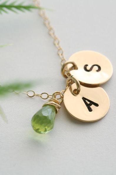 Two Initials GOLD Fill Necklace, Customize birthstone Necklace, Simple daily jewelry,Wedding Jewelry, Best friends Necklace, Mothers Jewelr