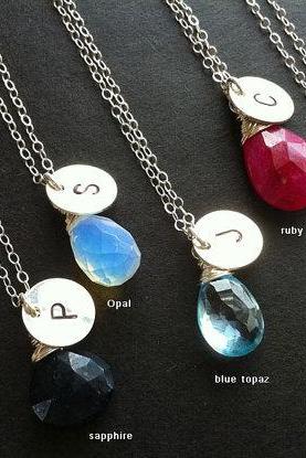 set of 8,Personalized birthstone and initial necklace,birthday gift, bridesmaid gift, wedding jewelry gift, Simple daily jewelry