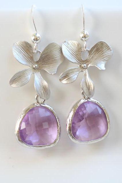 Pink Amethyst Earrings,Stone in bezel,Orchid flower Earrings,Flower Jewelry,Bridesmaid gifts,Wedding Jewelry,Bridesmaid Earrings