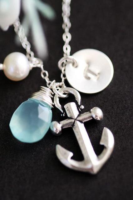 Anchor Necklace,personalized Necklace,pearl,sailors Anchor,wedding Jewelry,bridesmaid Gifts,daily Jewelry,strength,