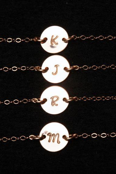 Set Of 5,monogram Necklace, Gold Initial Disc Charm Necklace,small Initial Letter Charm,bridesmaids Gifts, Mother&amp;amp;#039;s